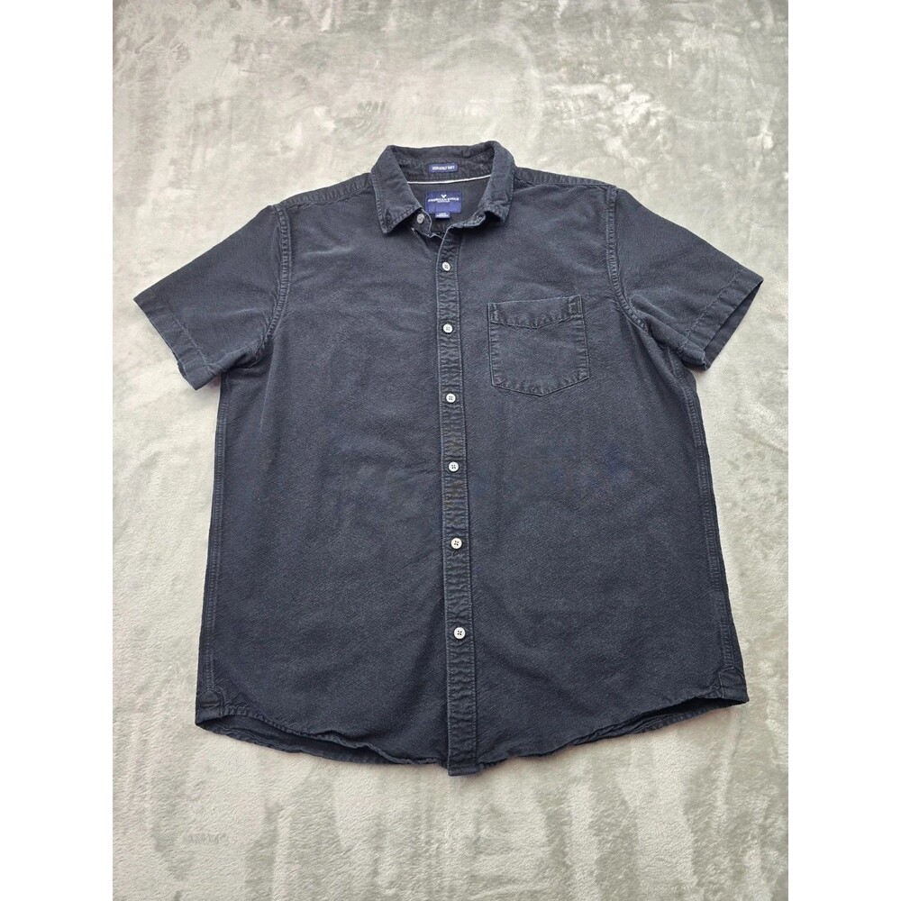 American Eagle Outfitters Mens Large Black Short Sleeve Button Up Casual Shirt